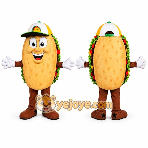 Tan Taco Mascot Costume with Green Cap