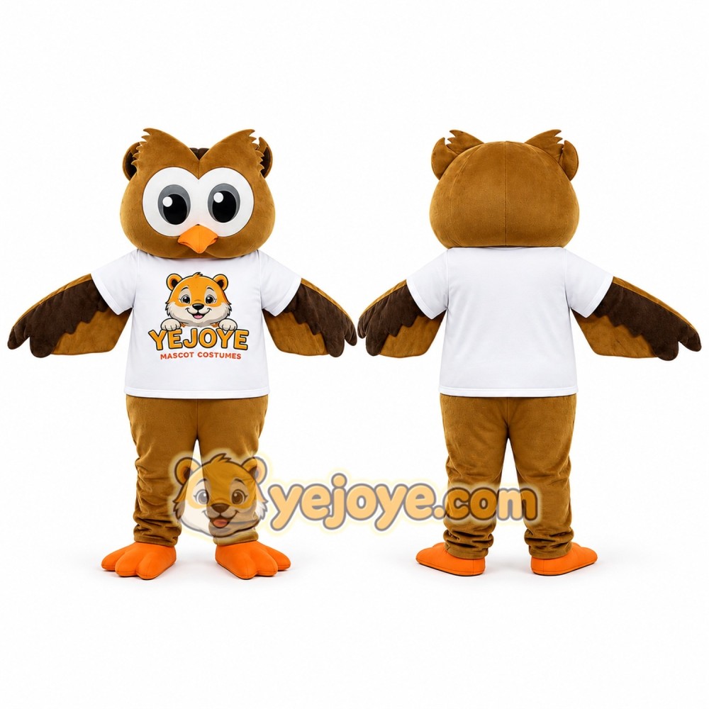 Brown Owl Mascot Costume with Orange Feet