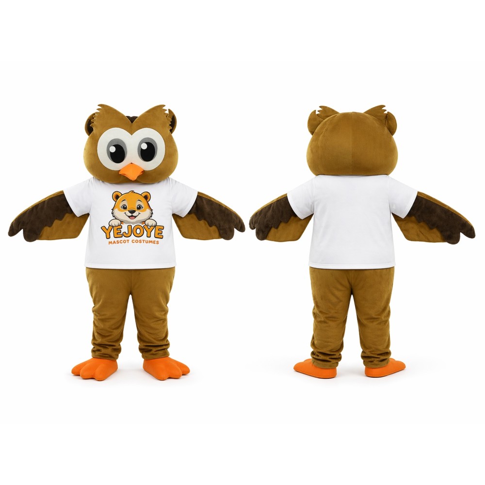 Brown Owl Mascot Costume with Orange Feet