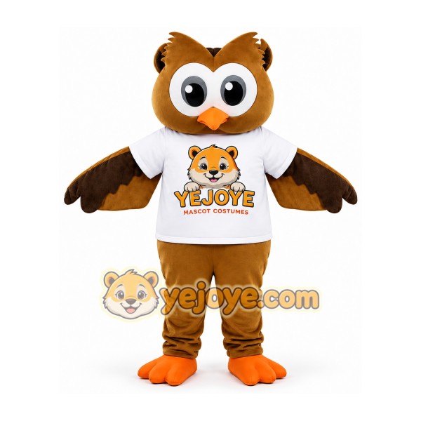 Brown Owl Mascot Costume with Orange Feet