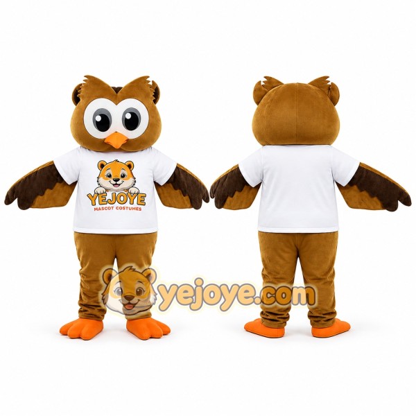 Brown Owl Mascot Costume with Orange Feet