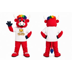 Red Bull Mascot Costume with Rainbow Hair