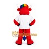 Red Bull Mascot Costume with Rainbow Hair Red Bull Mascot Costume with Rainbow Hair