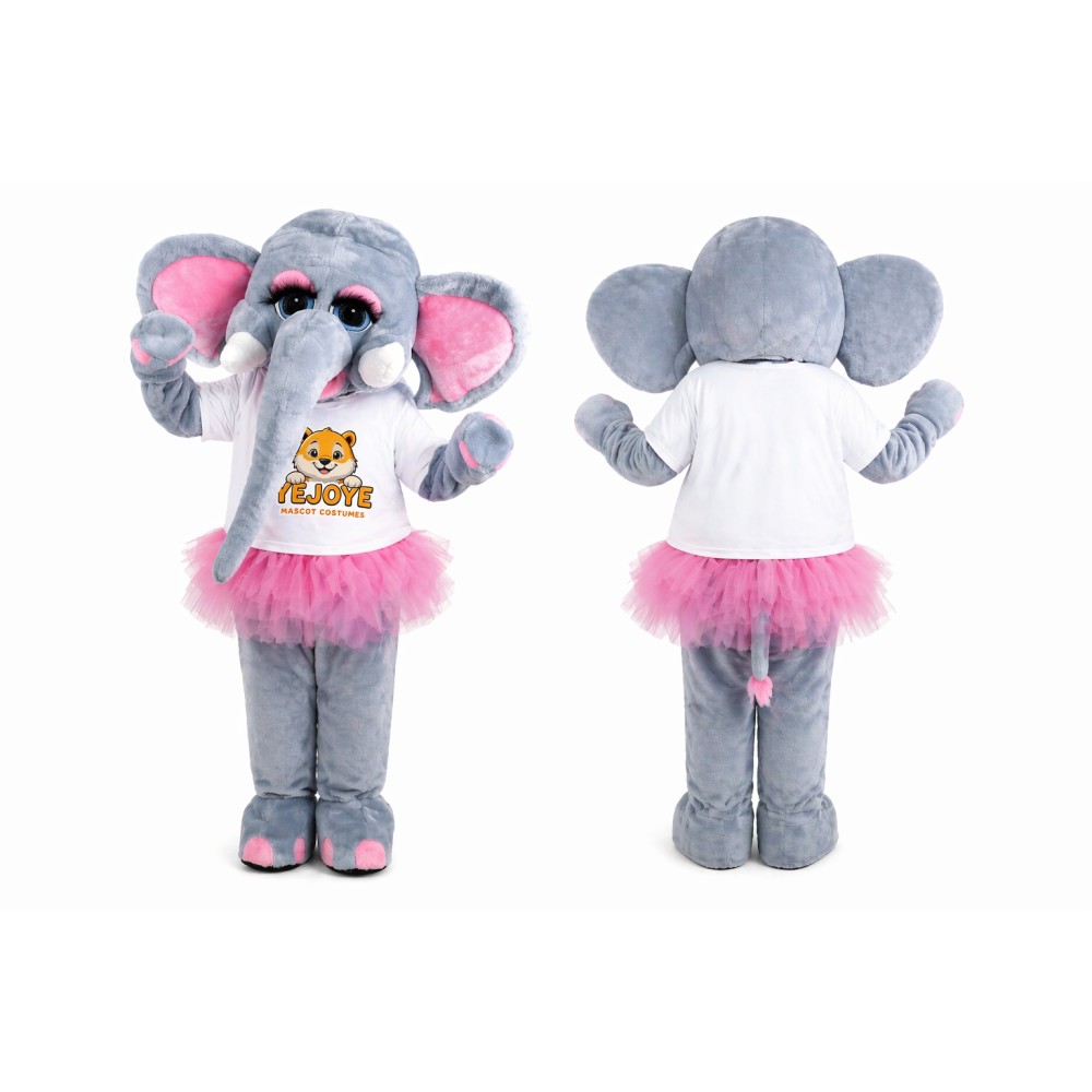 Gray Elephant Mascot Costume with Pink Tutu