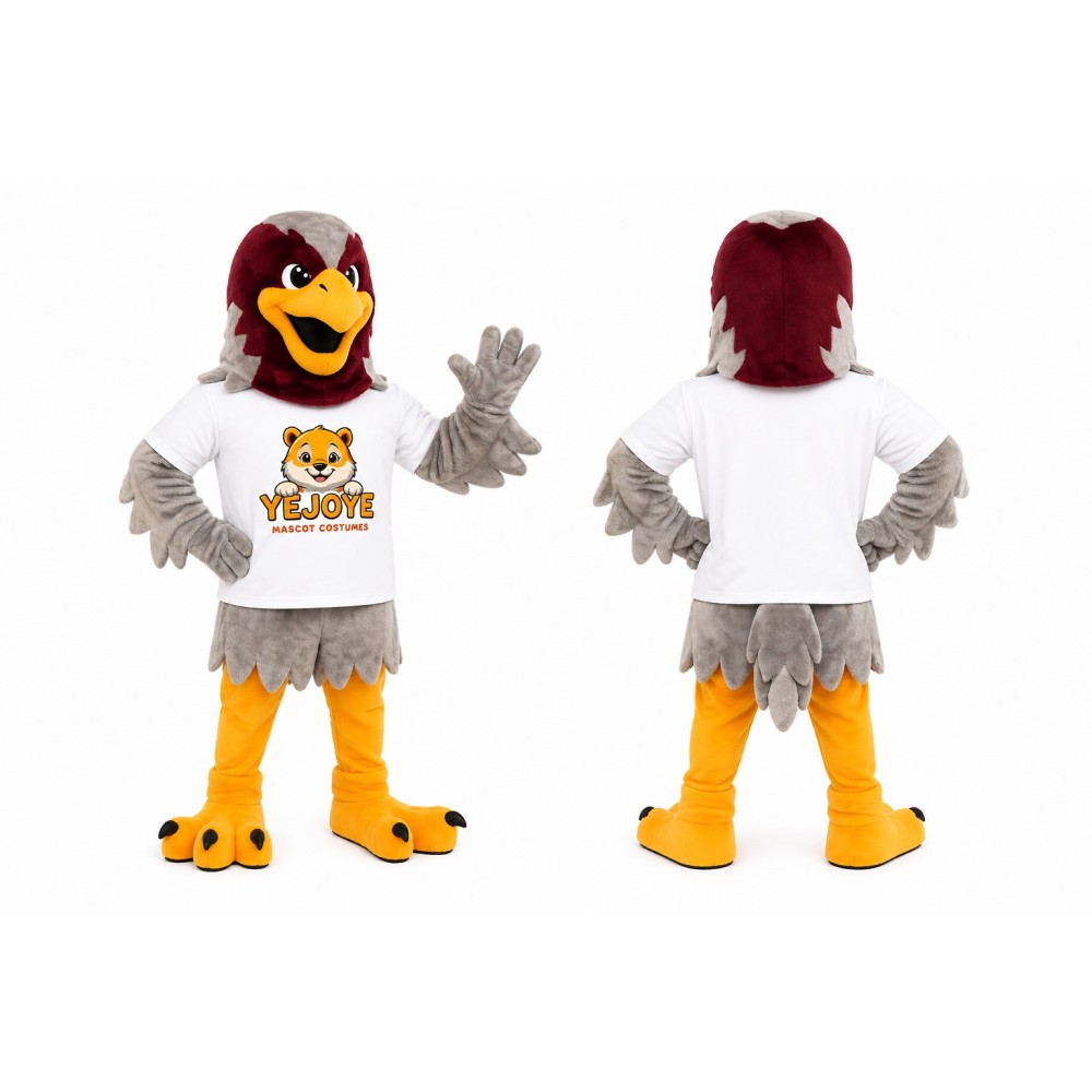 Gray and Burgundy Eagle Mascot Costume