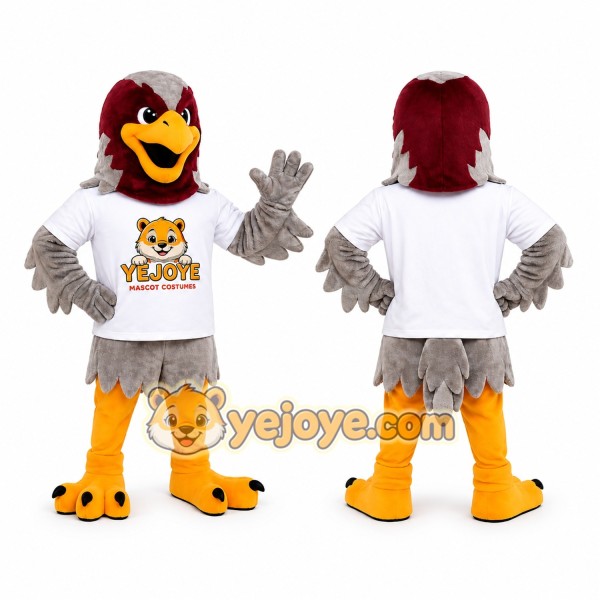 Gray and Burgundy Eagle Mascot Costume