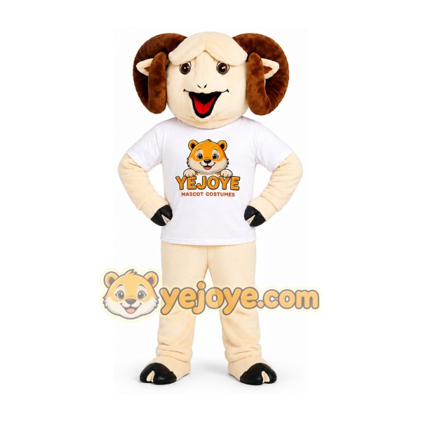 Cream Ram Mascot Costume with Brown Horns Cream Ram Mascot Costume with Brown Horns