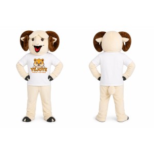 Cream Ram Mascot Costume with Brown Horns