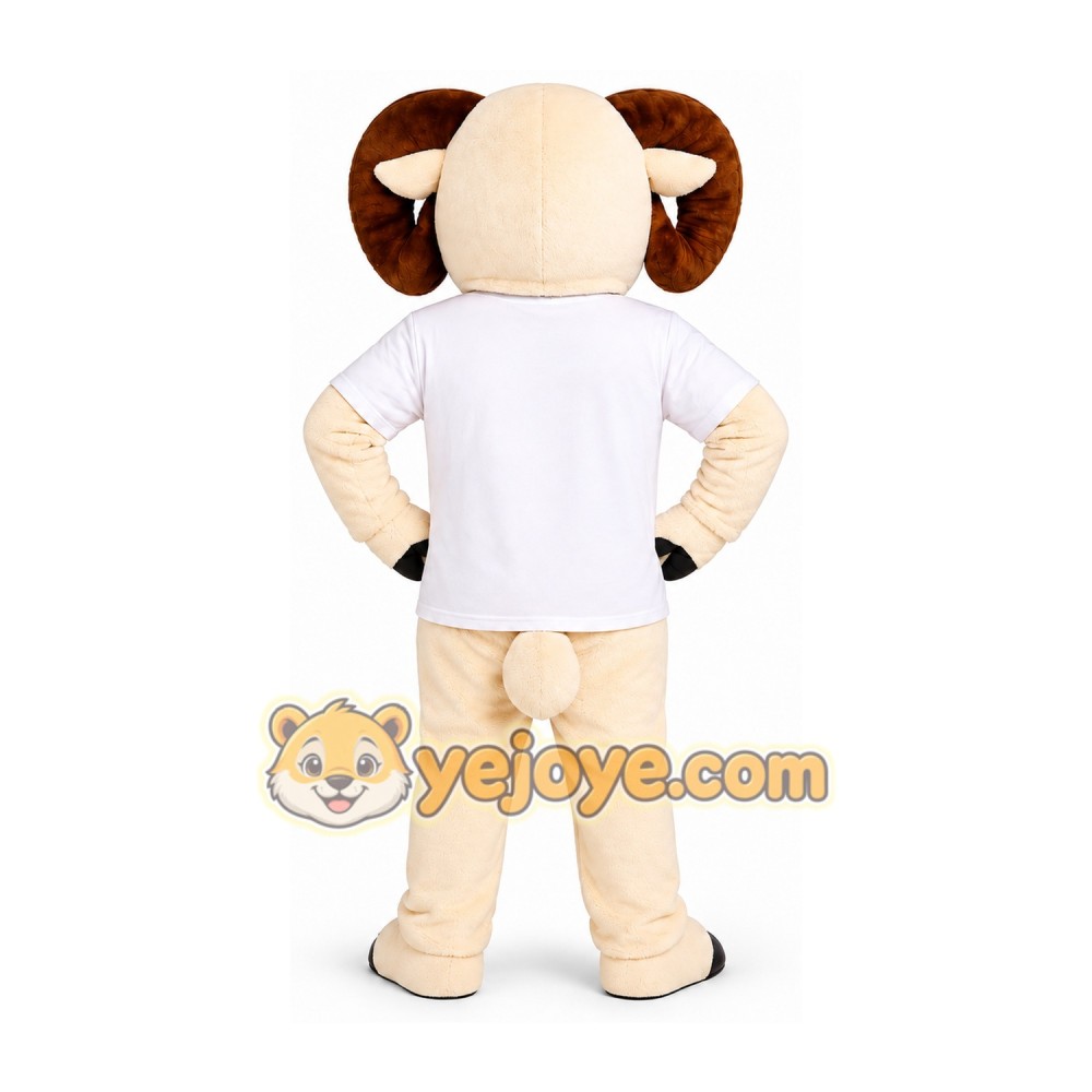 Cream Ram Mascot Costume with Brown Horns