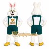White Rabbit Mascot Costume with Green Overalls White Rabbit Mascot Costume with Green Overalls