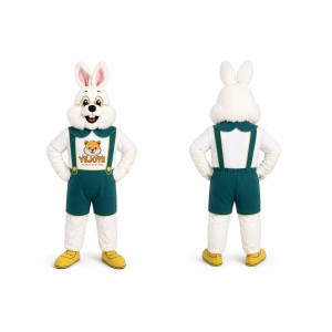 White Rabbit Mascot Costume with Green Overalls