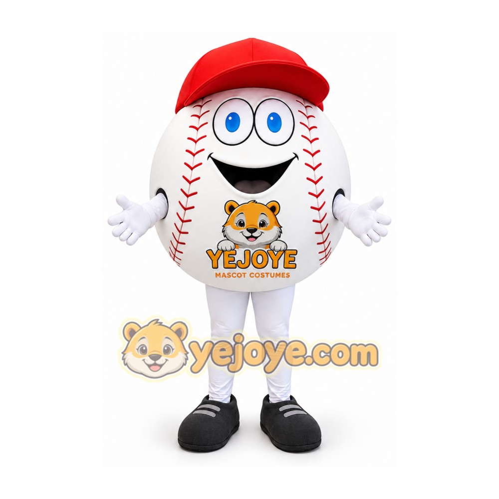 White Baseball Mascot Costume with Red Cap White Baseball Mascot Costume with Red Cap