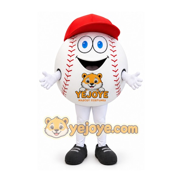 White Baseball Mascot Costume with Red Cap