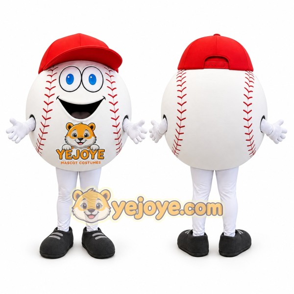 White Baseball Mascot Costume with Red Cap
