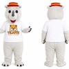 White Hippo Mascot Costume with Red Hat