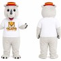 White Hippo Mascot Costume with Red Hat