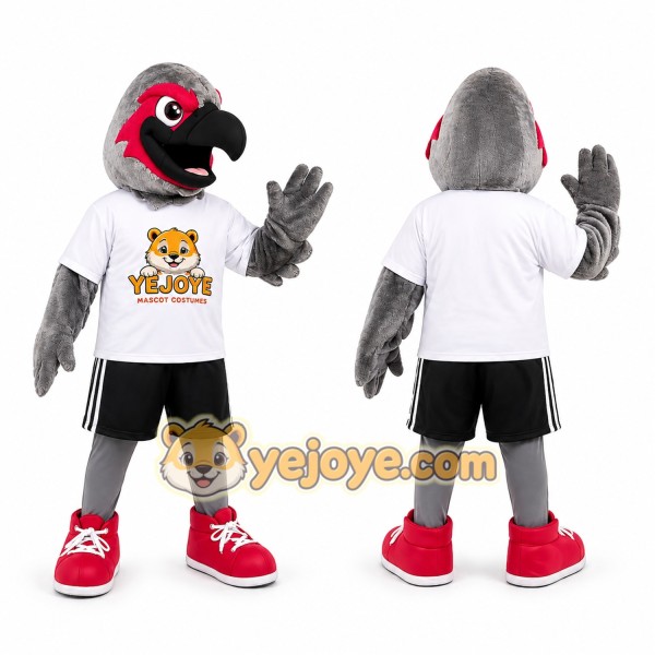 Gray Parrot Mascot Costume with Pink Trim