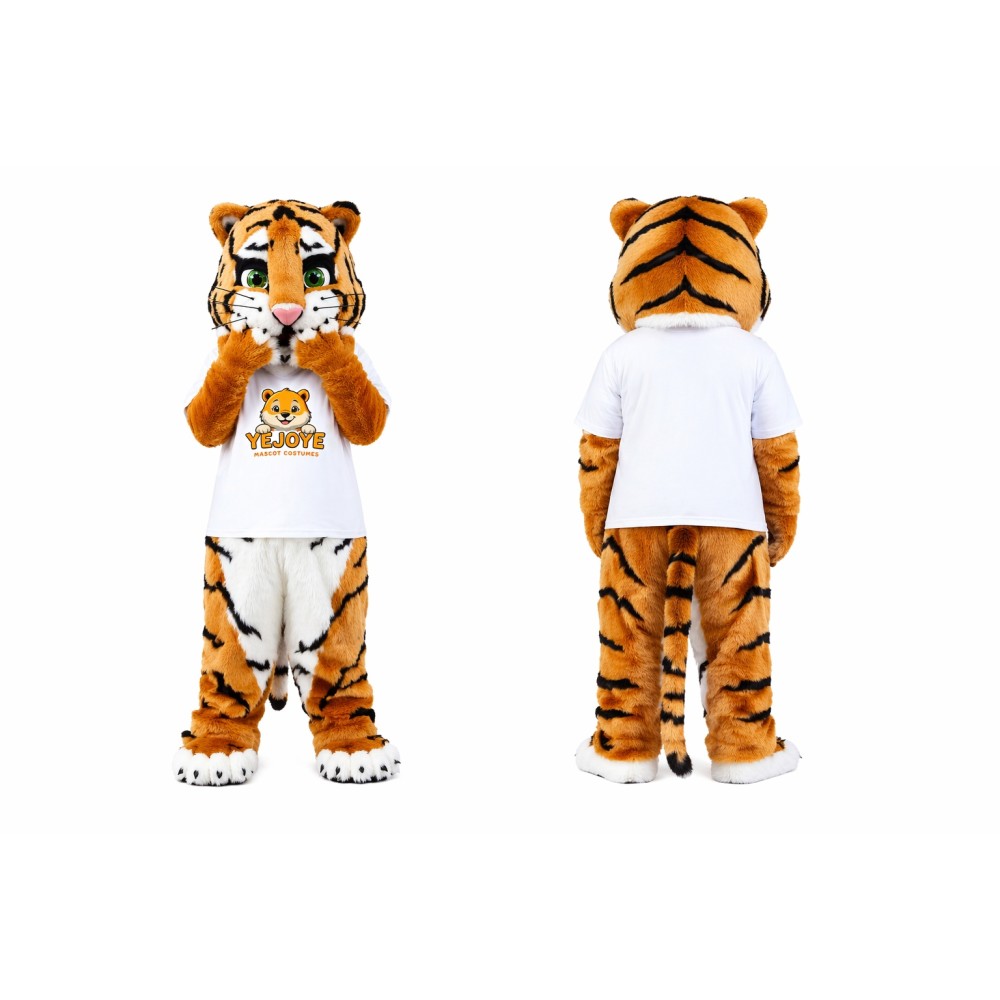 Orange Tiger Mascot Costume with White T-Shirt