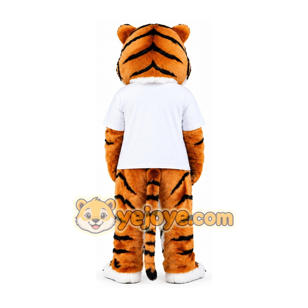 Orange Tiger Mascot Costume with White T-Shirt