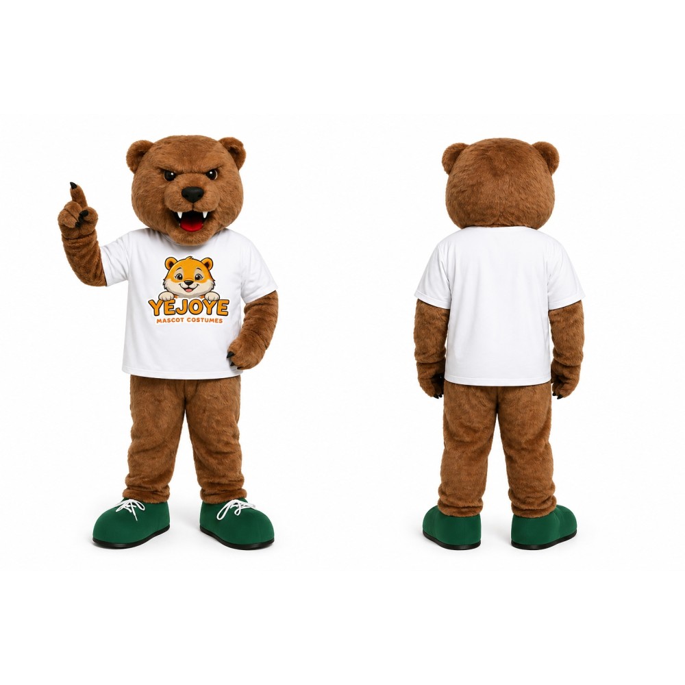 Brown Bear Mascot Costume with Green Shoes