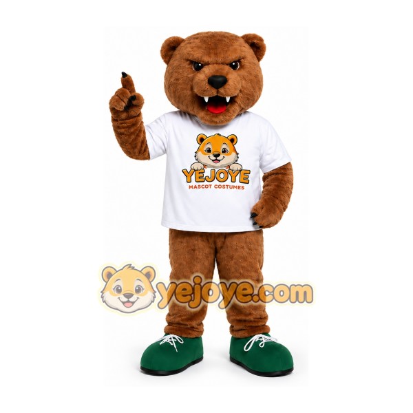 Brown Bear Mascot Costume with Green Shoes