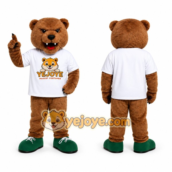 Brown Bear Mascot Costume with Green Shoes