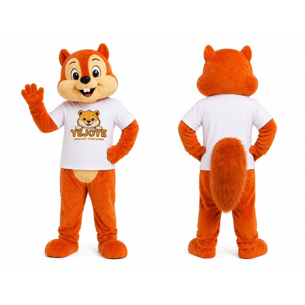 Orange Squirrel Mascot Costume with White Shirt