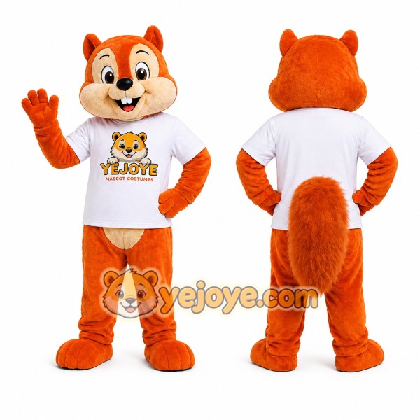 Orange Squirrel Mascot Costume with White Shirt