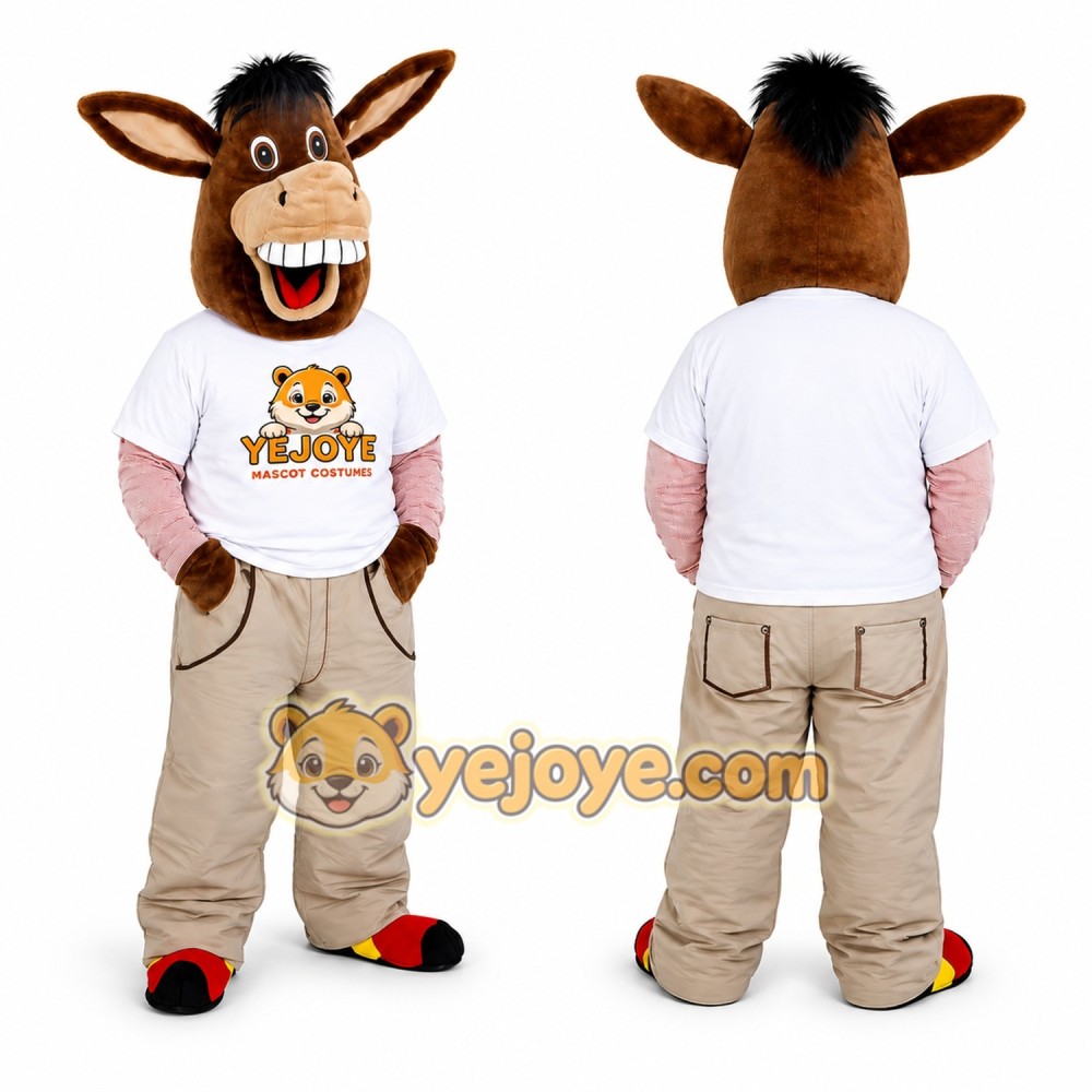 Brown Donkey Mascot Costume with Beige Pants Brown Donkey Mascot Costume with Beige Pants