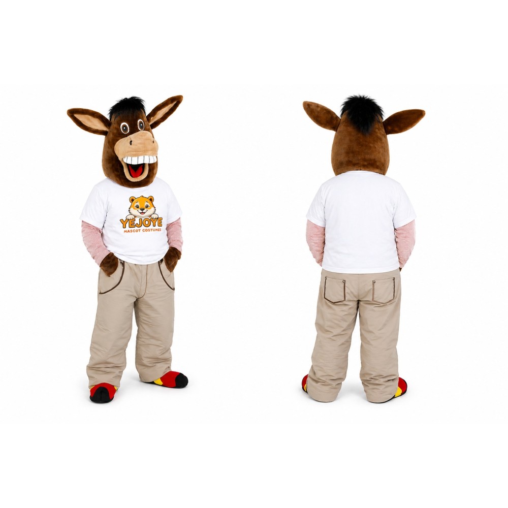 Brown Donkey Mascot Costume with Beige Pants