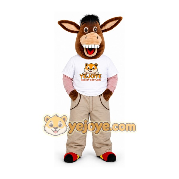 Brown Donkey Mascot Costume with Beige Pants
