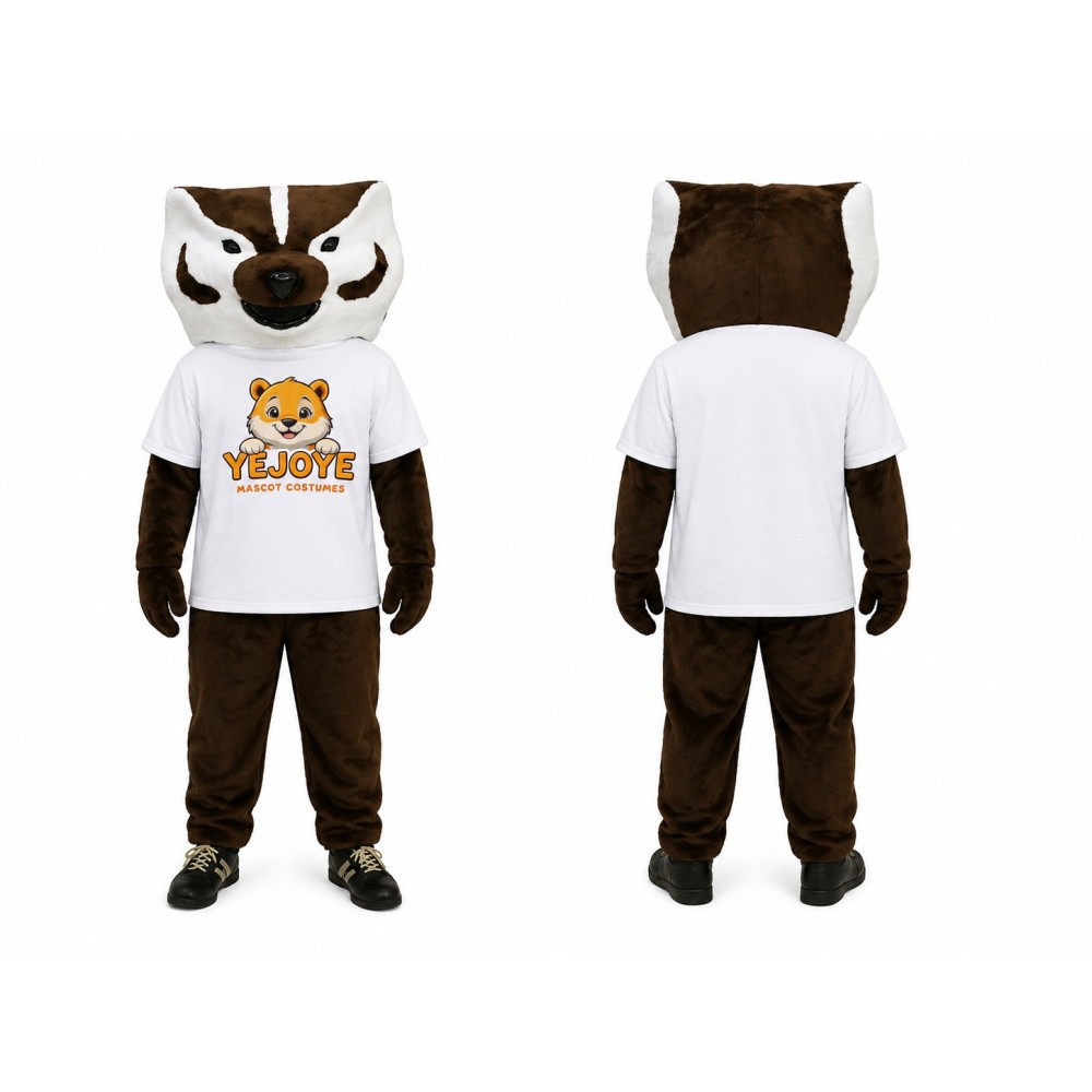 Brown Raccoon Mascot Costume with White T-Shirt