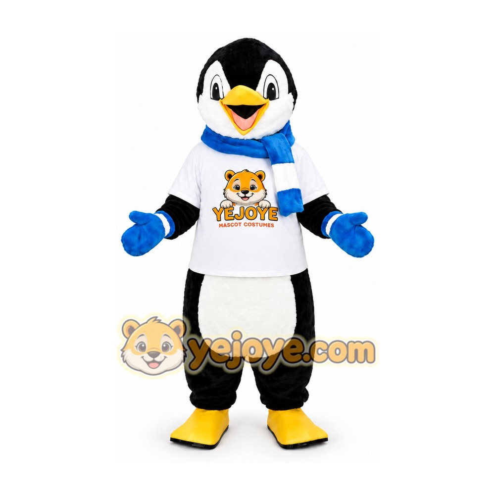 Black White Penguin Mascot Costume with Blue Scarf Black White Penguin Mascot Costume with Blue Scarf