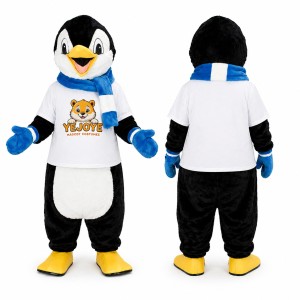 Black White Penguin Mascot Costume with Blue Scarf