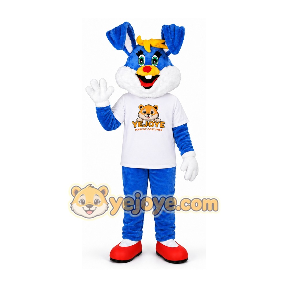 Blue Bunny Mascot Costume with Red Shoes Blue Bunny Mascot Costume with Red Shoes