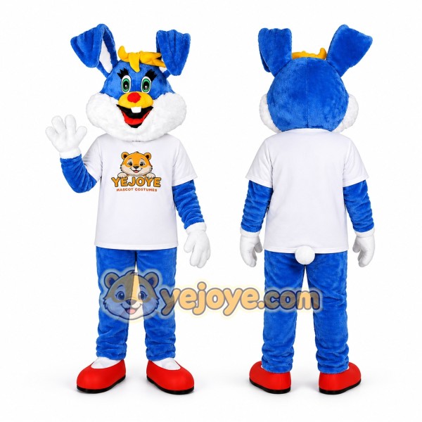 Blue Bunny Mascot Costume with Red Shoes