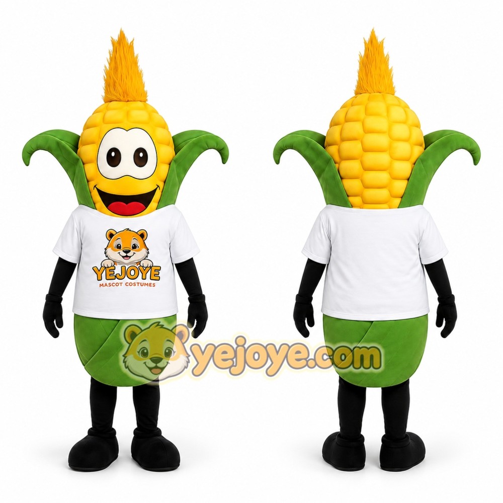 Yellow Corn Mascot Costume with Green Leaves Yellow Corn Mascot Costume with Green Leaves