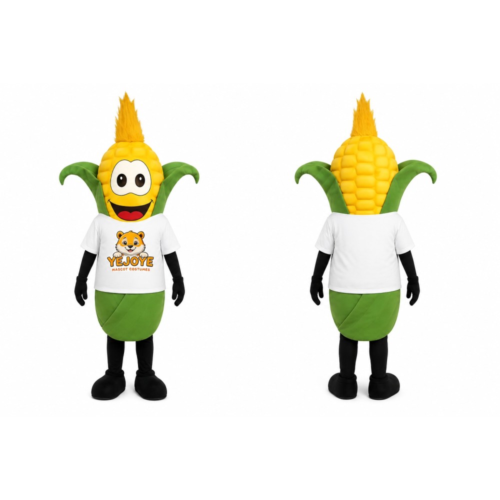 Yellow Corn Mascot Costume with Green Leaves