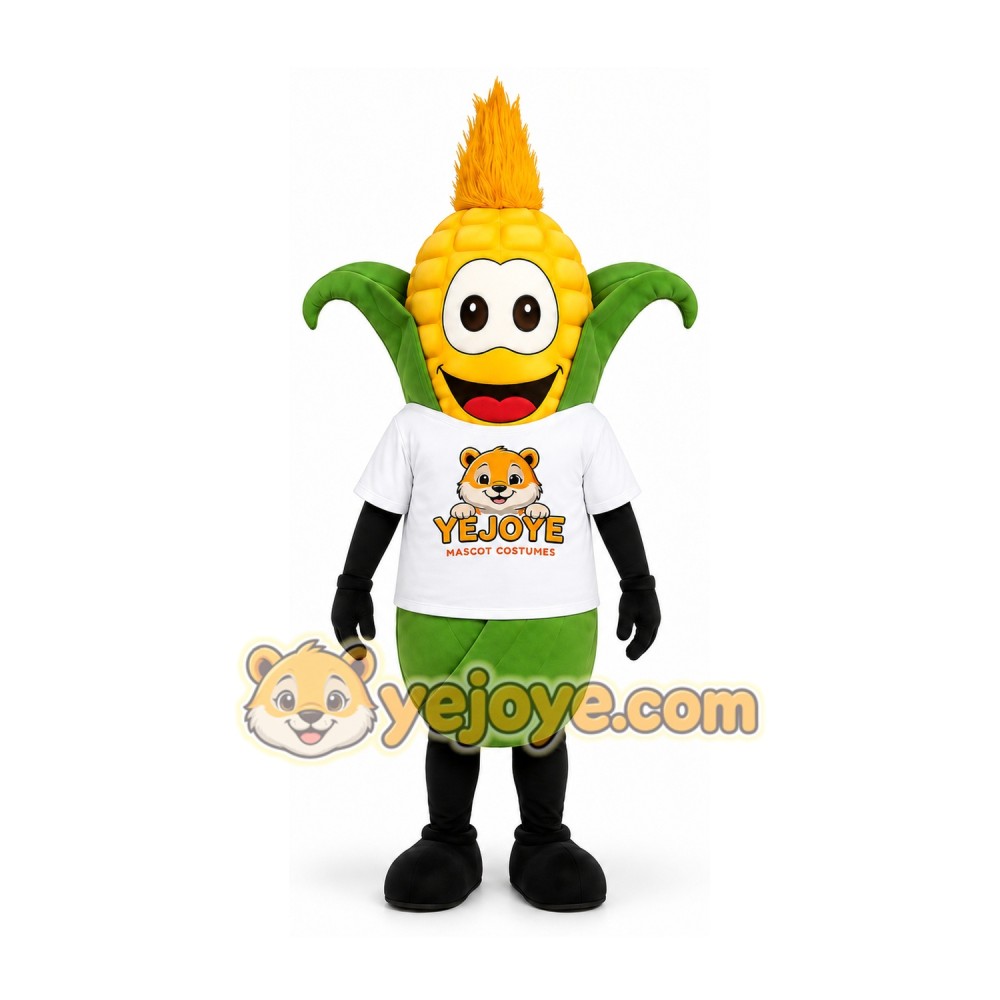 Yellow Corn Mascot Costume with Green Leaves Yellow Corn Mascot Costume with Green Leaves