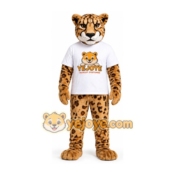 Spotted Leopard Mascot Costume with White Shirt