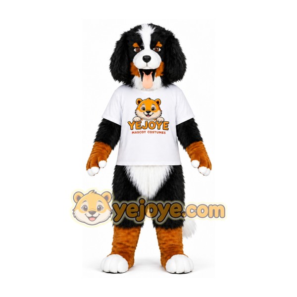 Black White Dog Mascot Costume with White T-Shirt