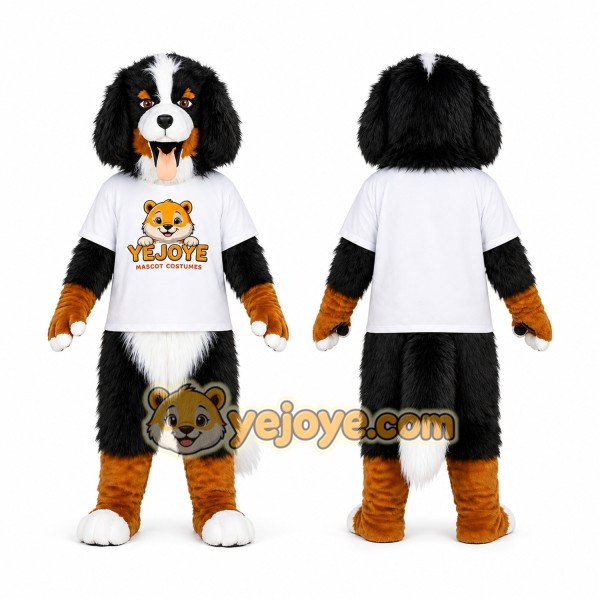 Black White Dog Mascot Costume with White T-Shirt