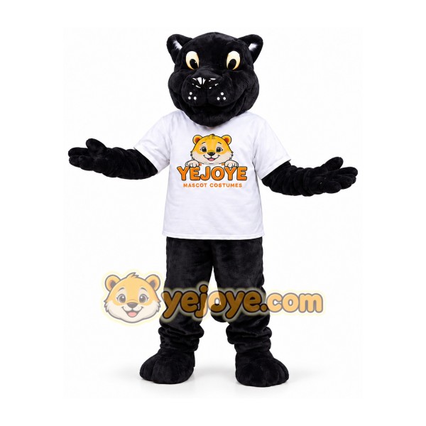 Black Panther Mascot Costume with White T-Shirt