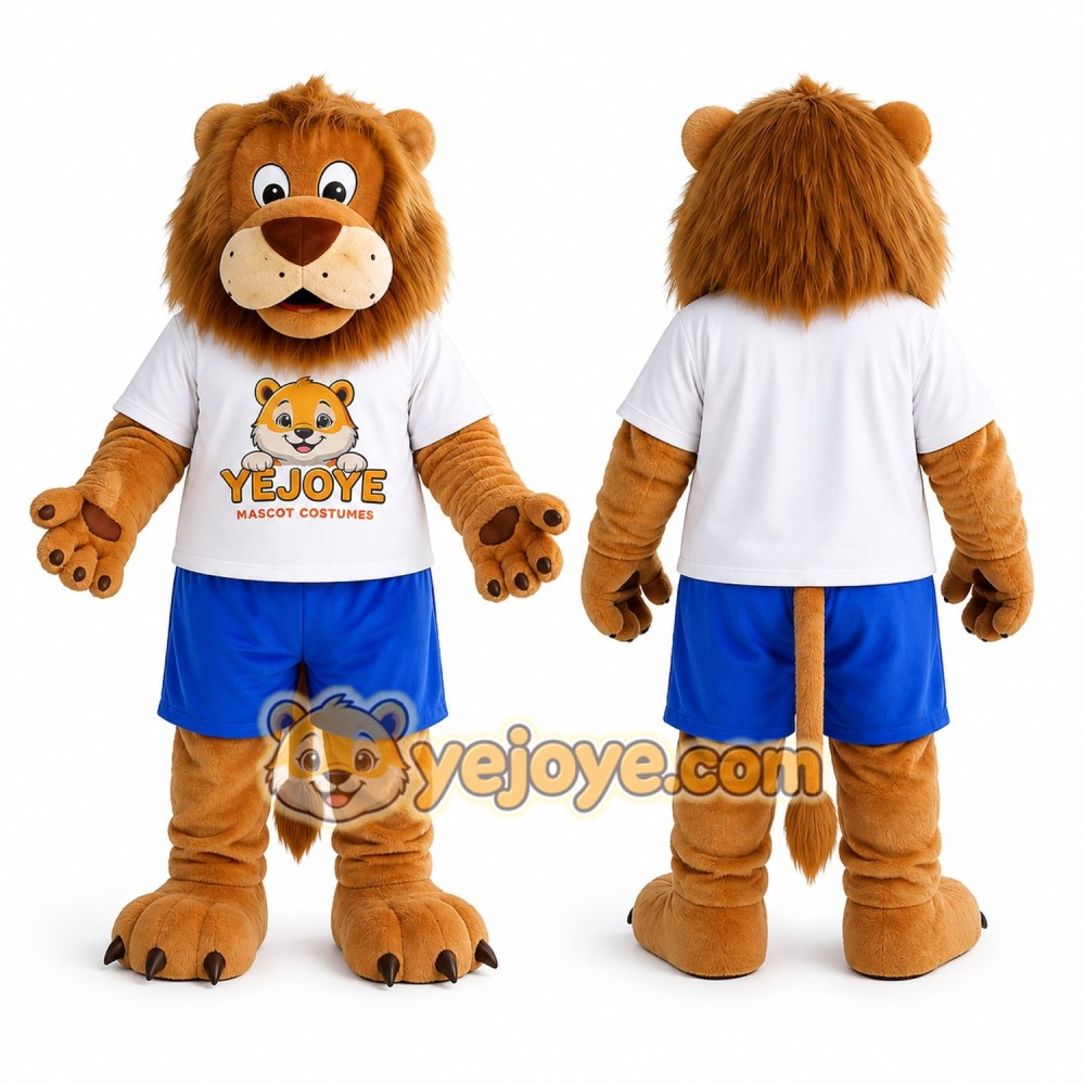 Brown Lion Mascot Costume with Blue Shorts