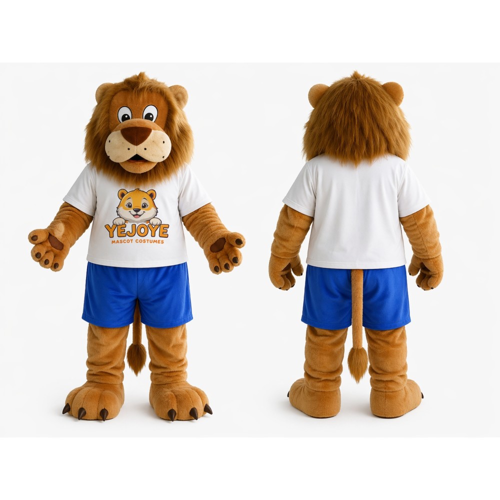 Brown Lion Mascot Costume with Blue Shorts