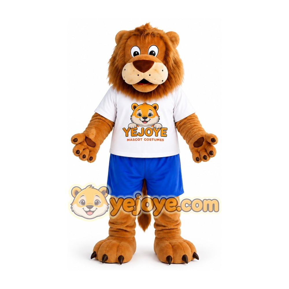 Brown Lion Mascot Costume with Blue Shorts
