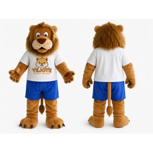 Brown Lion Mascot Costume with Blue Shorts