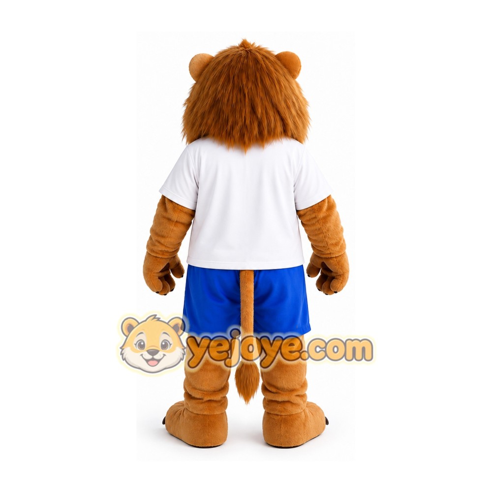 Brown Lion Mascot Costume with Blue Shorts