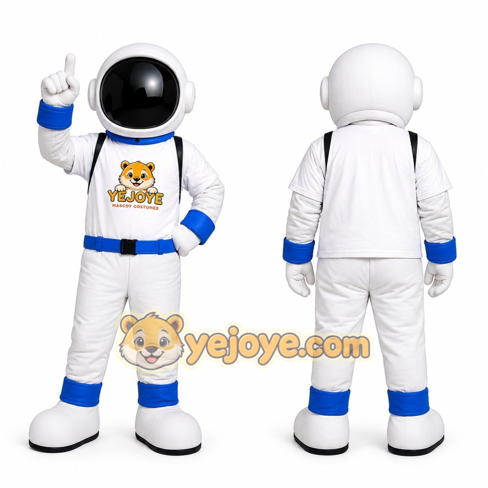 White Astronaut Mascot Costume with Blue Trim White Astronaut Mascot Costume with Blue Trim