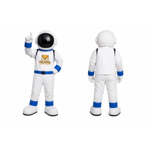 White Astronaut Mascot Costume with Blue Trim